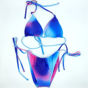 DT004- Μαγιό Τριγωνάκι Ψηλόμεσο TIE DYE-Μπλέ