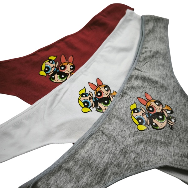 PW013 – Σετ 3τμχ Γυναικείο String βαμβακερό με σχέδιο PowerPuff - Image 3