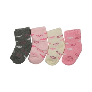 KS013 – Βρεφική Κάλτσα με Συννεφάκια - Σετ 4 ζευγάρια
