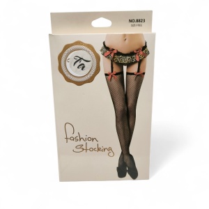 KL005 - Διχτυωτό Καλσόν με Ζαρτιέρα & Φιόγκους – Sexy Leopard Lingerie