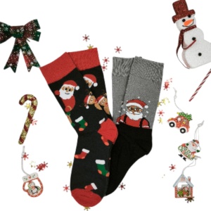 CHR058-Χριστουγεννιάτικη Κάλτσα Σετ 2 ζευγάρια SANTA
