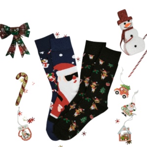 CHR057-Χριστουγεννιάτικη Κάλτσα Σετ 2 ζευγάρια SANTA & RUDOLF