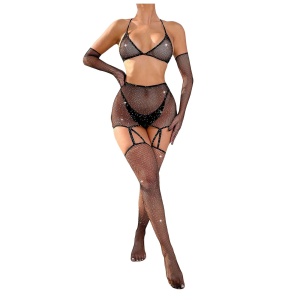 SX094 – Γυναικείο Σέξυ Σετ Εσωρούχων Μαύρο με Στρας